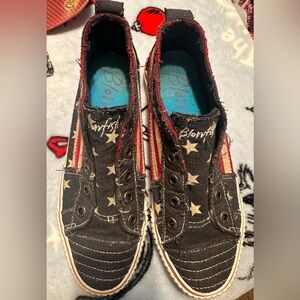 Womens Blowfish Malibu Slip On Navy Star Red Cozumel Print Shoes Sneakers Sz 9.5